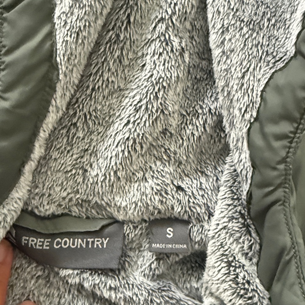 Free Country Olive Green Hooded Fleece Faux Fur Jacket Sz S - Picture 7 of 11